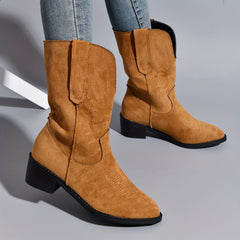 Women's Embroidery Western Boots Chunky Heeled Cowboy Boots