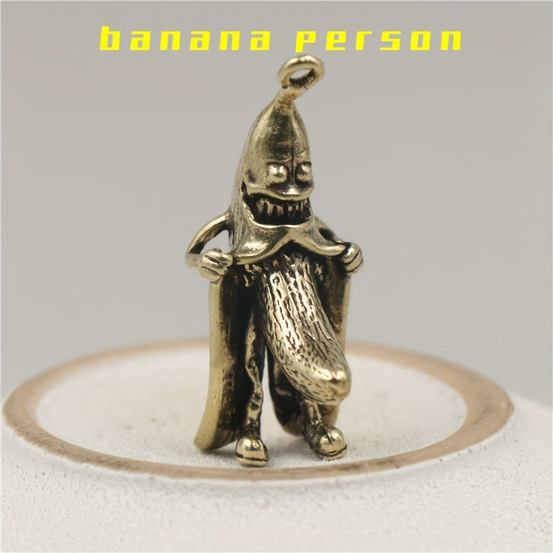 Brass Mini Banana Man Keychain Pendant for Luggage