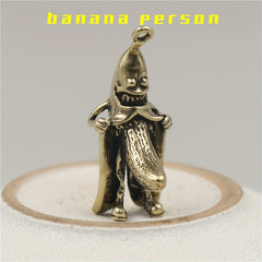 Brass Mini Banana Man Keychain Pendant for Luggage