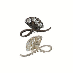 Vintage Rhinestone Flower Fan Hair Claw for Women