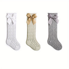 3 Pairs Baby Bow Princess Knee High Socks Toddler Infant Mesh Breathable