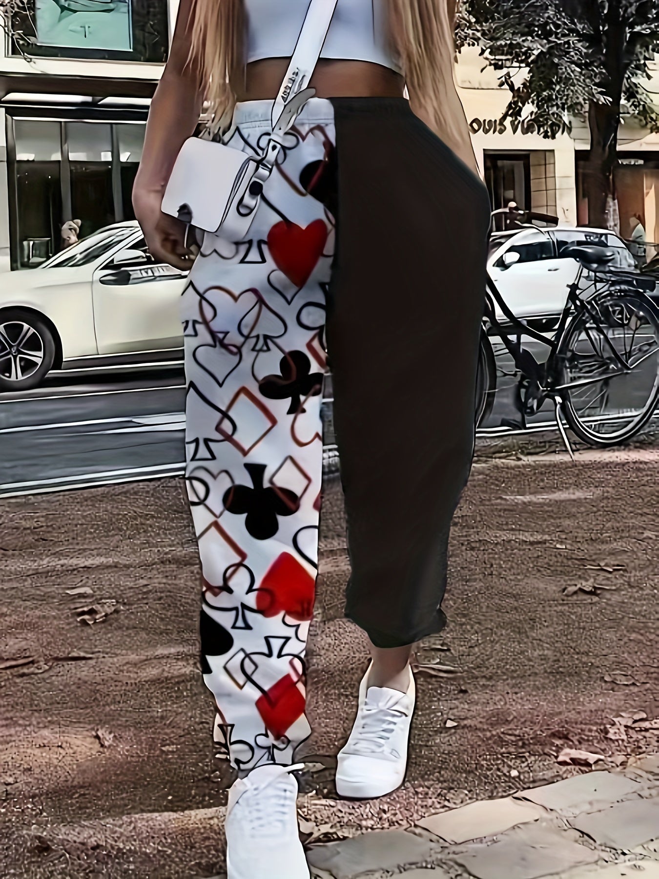  Colorblock Graphic Print Elastic Drawstring Jogger Trousers