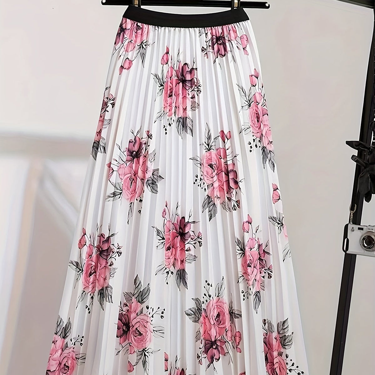  Floral Print High Rise Pleated Maxi Skirt