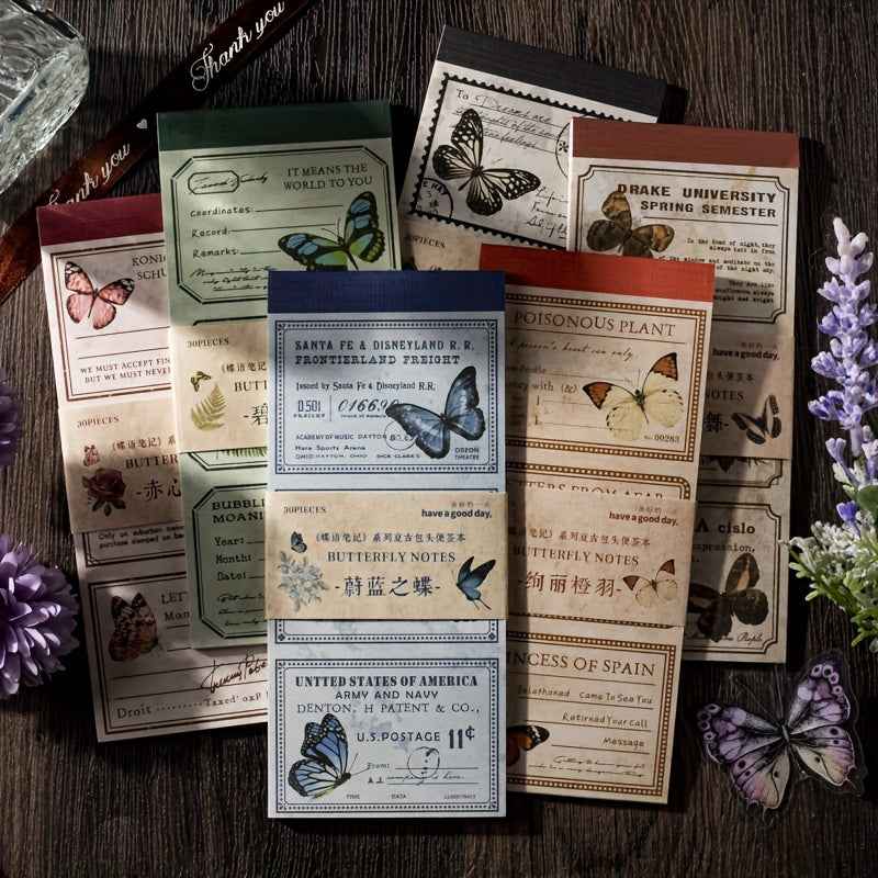 30pcs Butterfly Collage Memo Pad Retro Diary Decorate Paper