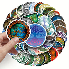 50pcs Retro Viking Tree Of Life Graffiti Stickers, Waterproof DIY Sticker
