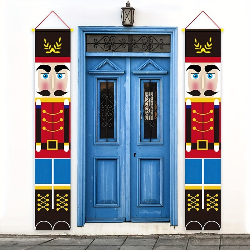 2pcs Christmas Couplets Door Curtain Nutcracker Soldier Knights Flags