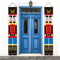 2pcs Christmas Couplets Door Curtain Nutcracker Soldier Knights Flags