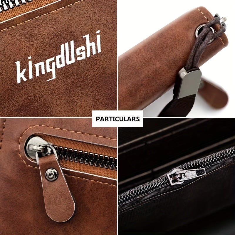 Men's Leather Long Wallet Business Clutch Bag
