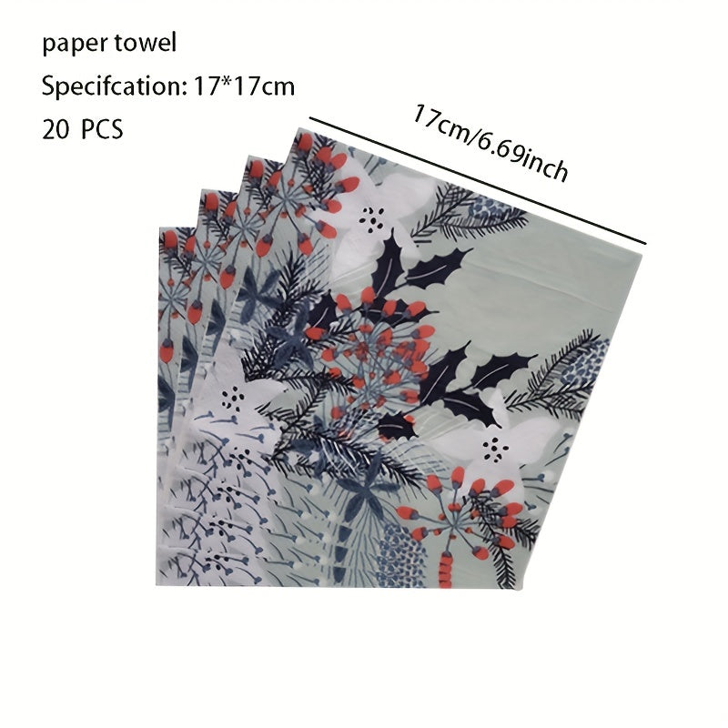 20pcs Green Floral Pattern Party Napkins - Party Decoration Supplies