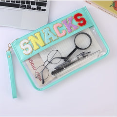 Chenille Letter Bag Clear Cosmetic Pouch Zipper Makeup Snack Purse
