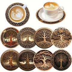 Wooden Coaster Set Tree of Life Drink Mats Home Office Decor