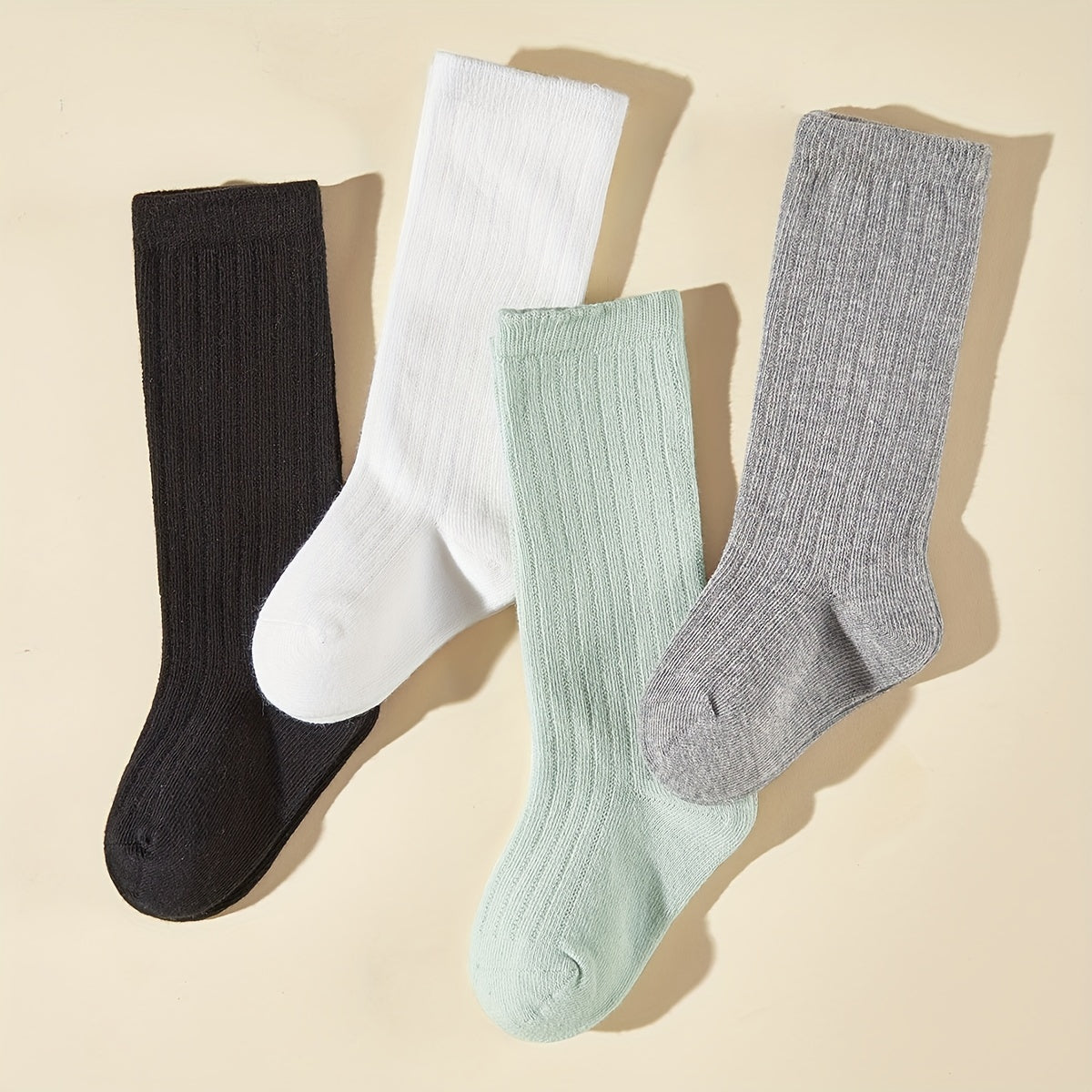 4 Pairs Kids Solid & Striped Knee High Socks for Soccer Football