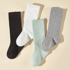 4 Pairs Kids Solid & Striped Knee High Socks for Soccer Football