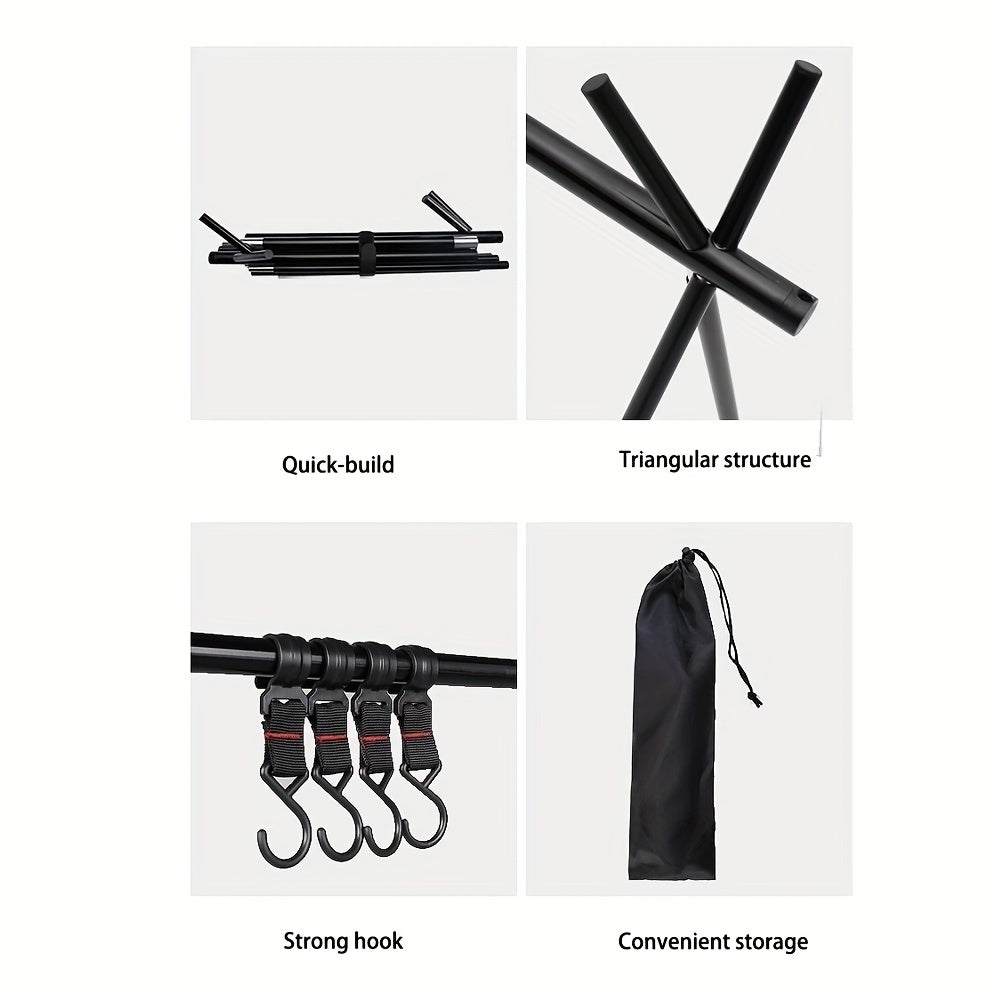 Portable Tripod Camping Hanging Rack with Hook Cookware and Clothes Drying Shelf