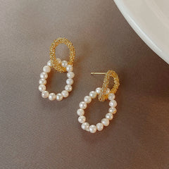 Golden Circle Dangle Faux Pearl Circle Drop Earrings