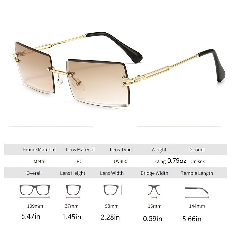 Rimless Rectangle Sunglasses Metal Frame Square UV400 Glasses