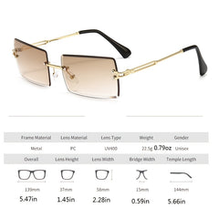 Rimless Rectangle Sunglasses Metal Frame Square UV400 Glasses