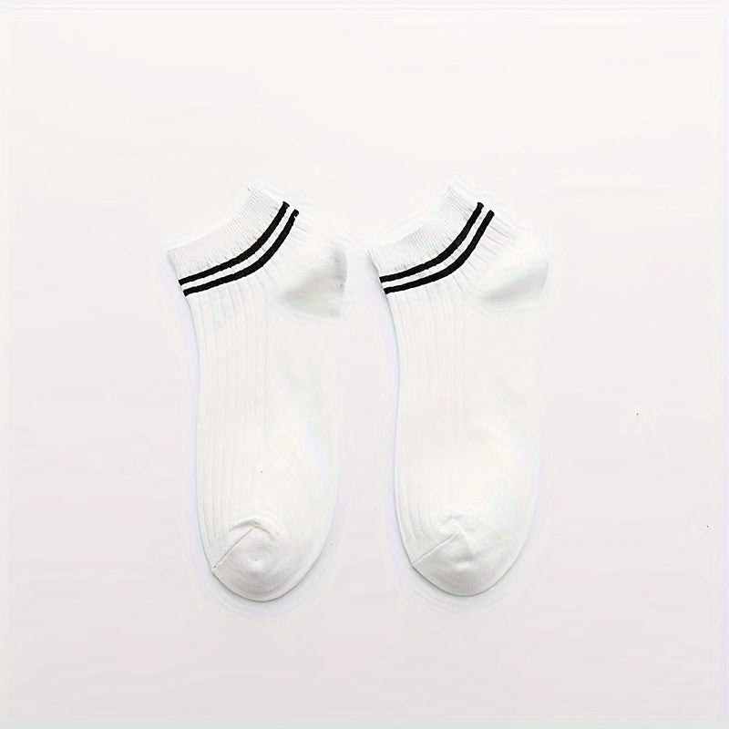 10 Pairs Striped Print Sports Short Socks Women's Stockings
