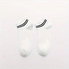 10 Pairs Striped Print Sports Short Socks Women's Stockings