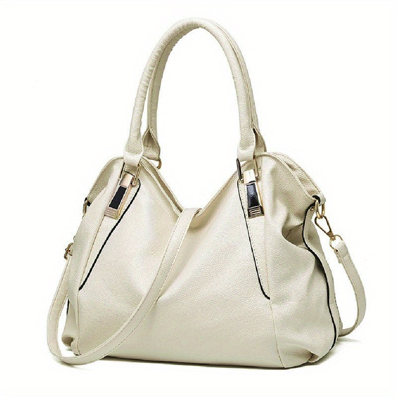 Large Capacity Textured Handbag PU Leather Solid Shoulder Bag Women's