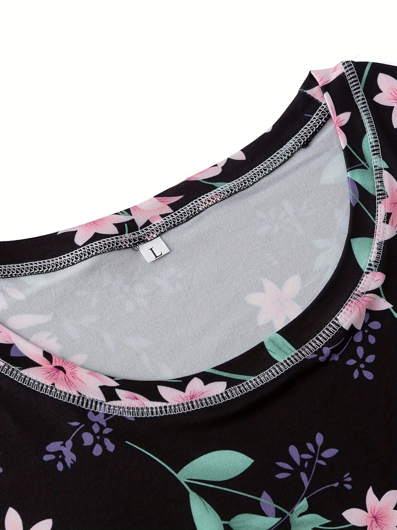 Floral Print Pajama Set Short Sleeve Crew Neck Top & Crop Pants