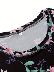 Floral Print Pajama Set Short Sleeve Crew Neck Top & Crop Pants