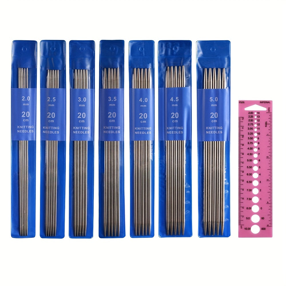 35pcs 7 Packs Double Pointed Knitting Needles Set Stainless Steel