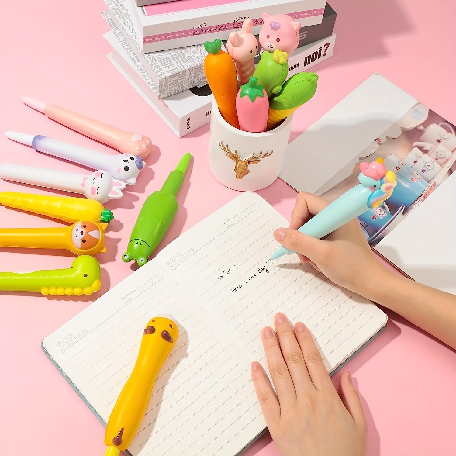 12 PCS Random Style Fun Pens For Kids Stress Relief Stationary & Pens For Girls