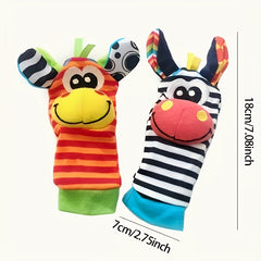 Baby Cartoon Animal Wrist Bell Rattle Socks Set Plush Stuffed Toys