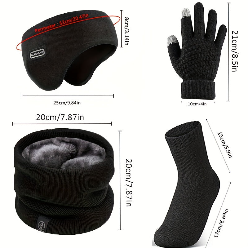 Winter Velvet Earmuffs & Neck Guards Set, Knitted Gloves & Sleeping Socks