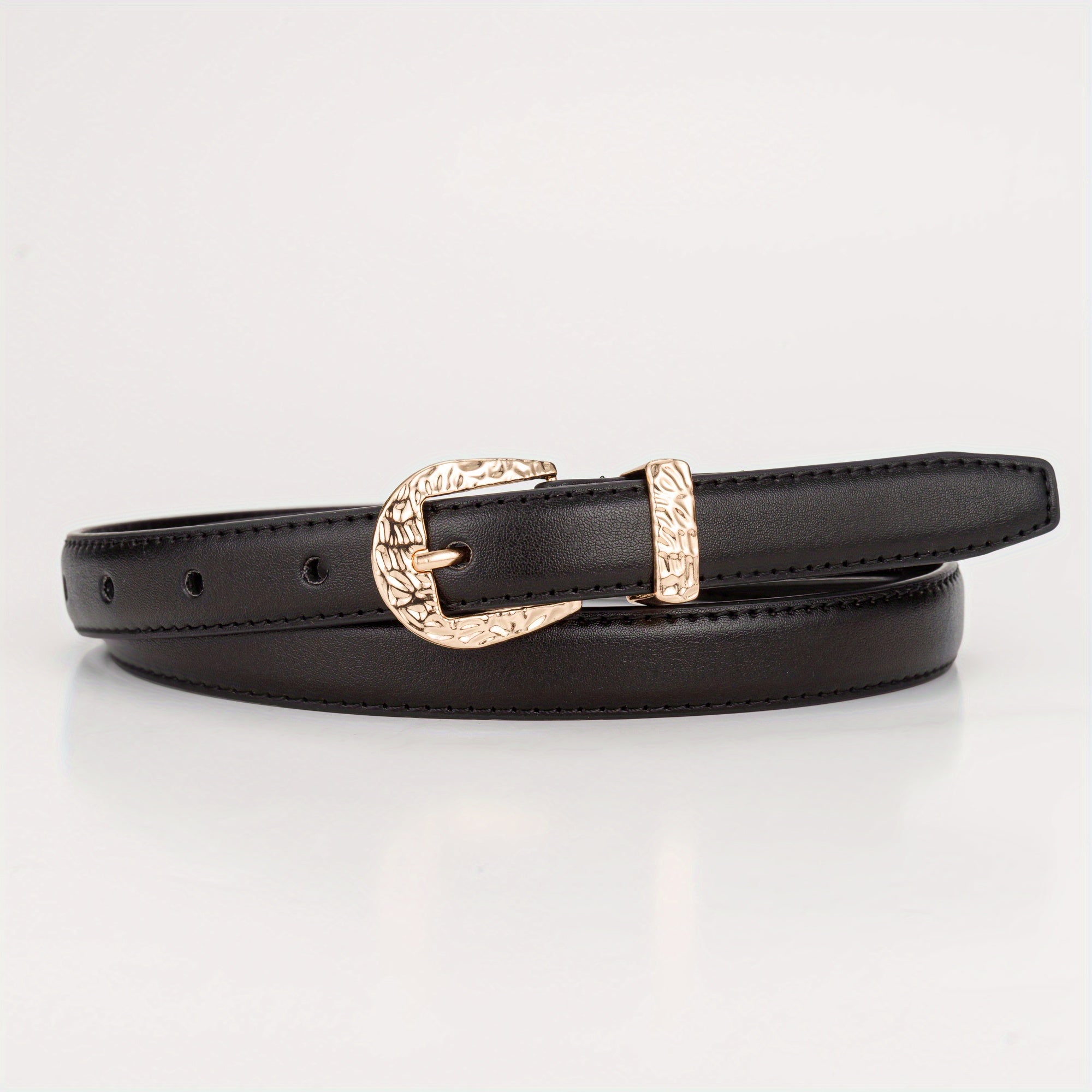 Vintage Solid Belt Golden Embossed Buckle PU Leather Waistband for Women