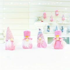 4pcs Pink Christmas Pendant Faceless Dolls Knitted Wool Forest Man Figure