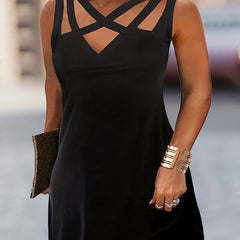  Casual Dress Women's Plus Solid Cut Out V Neck Dress