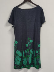  Casual Dress Women's Plus Floral Print Round Neck Short Sleeve Pockete