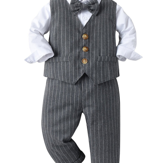 Infant Boys 3pcs Gentleman Suit Shirt Pants Vest With Bow