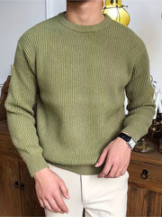 Men's Casual Solid Knitted Sweater Round Neck Pullover For Fall Winter