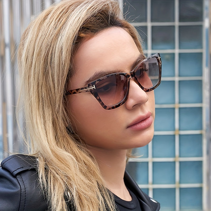 Cat Eye Sunglasses Gradient Lens Metal T Decor Glasses UV400