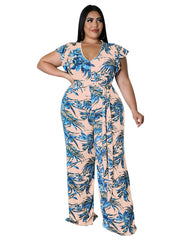 Floral Print Cap Sleeve Jumpsuit Women's Plus Size