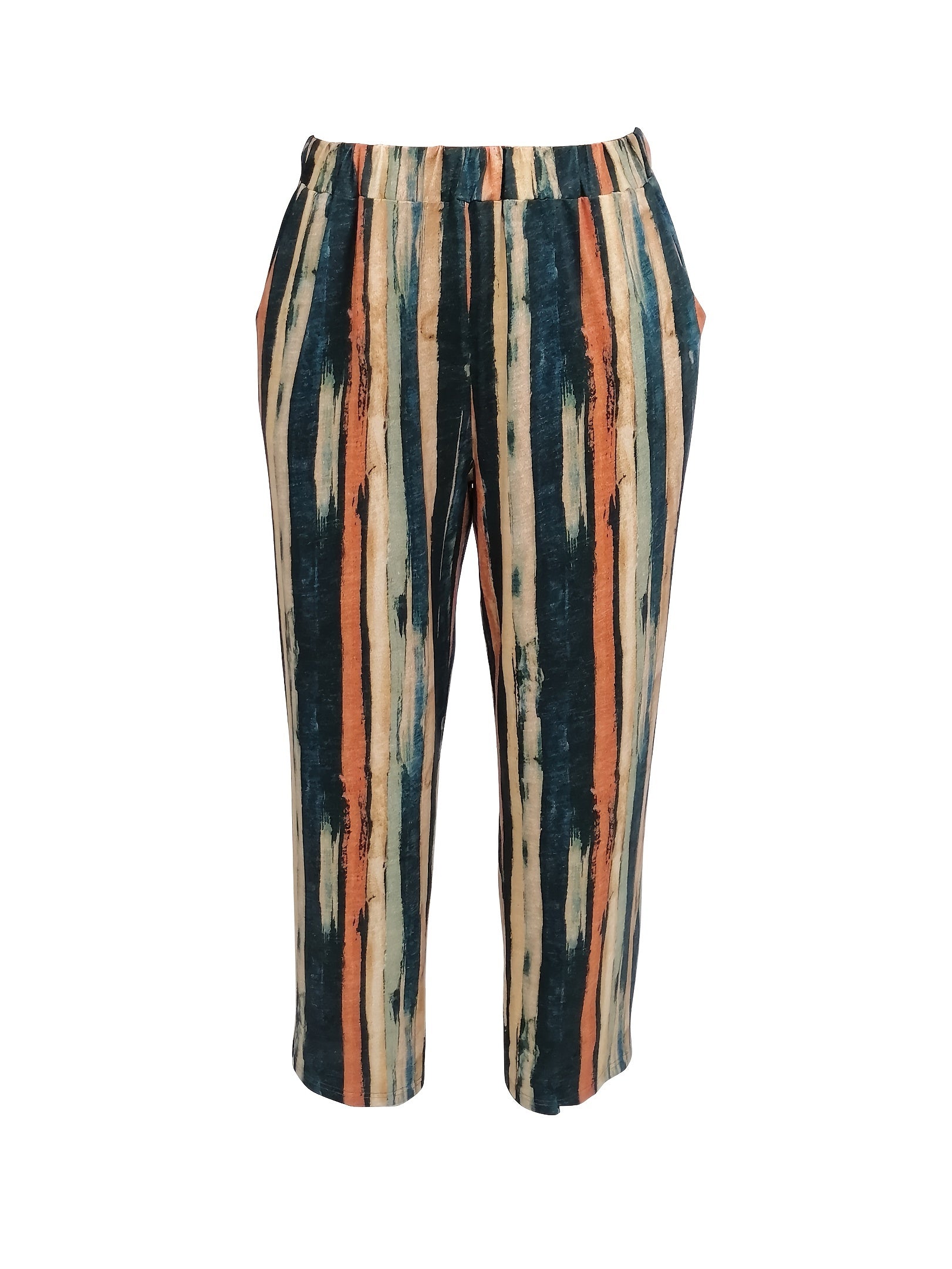  Brush Print High Rise Straight Leg Pants With Pockets
