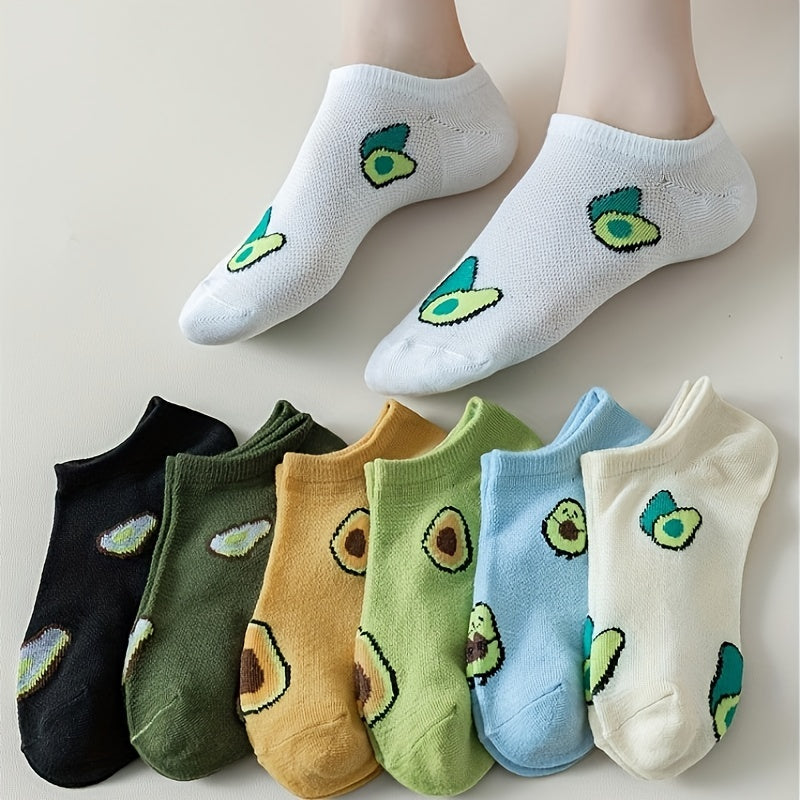 7 Pairs Avocado Print Low Cut Ankle Socks Women's Stockings