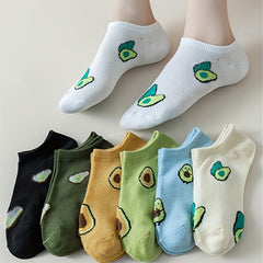 7 Pairs Avocado Print Low Cut Ankle Socks Women's Stockings