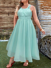  Party Cami Dress Solid Contrast Mesh Ruched A line Maxi Prom Dress