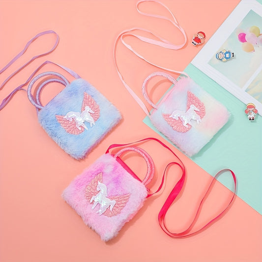 Colorful Plush Unicorn Crossbody Bag for Girls