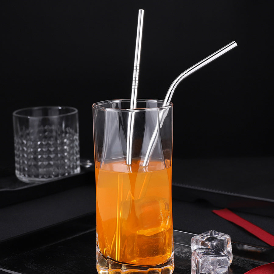 10pcs Stainless Steel Reusable Straws Set for Cocktails Milk Tea