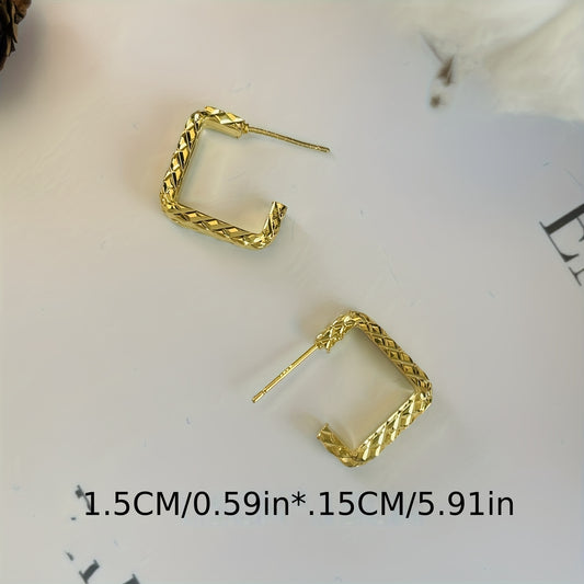 Vintage Double Layer Argyle Square Stud Earrings Small And Feeling Earrings Nich