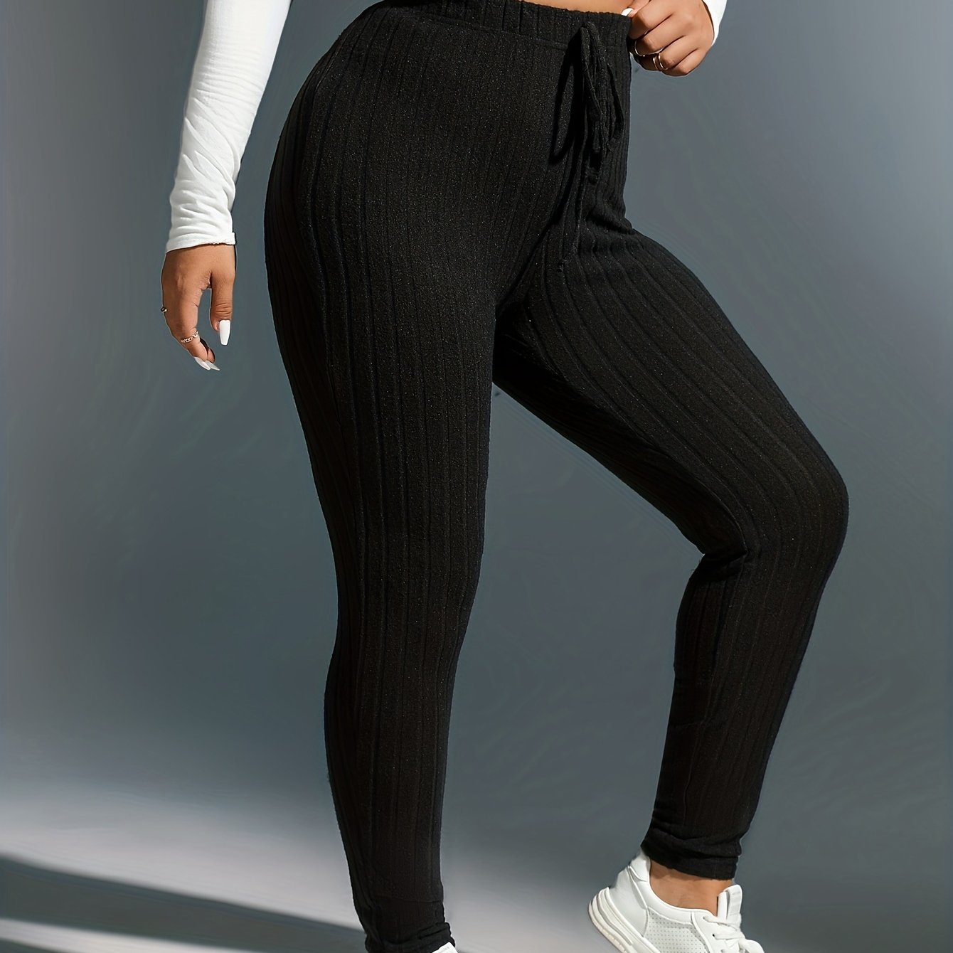  Ribbed High Rise Skinny Trousers