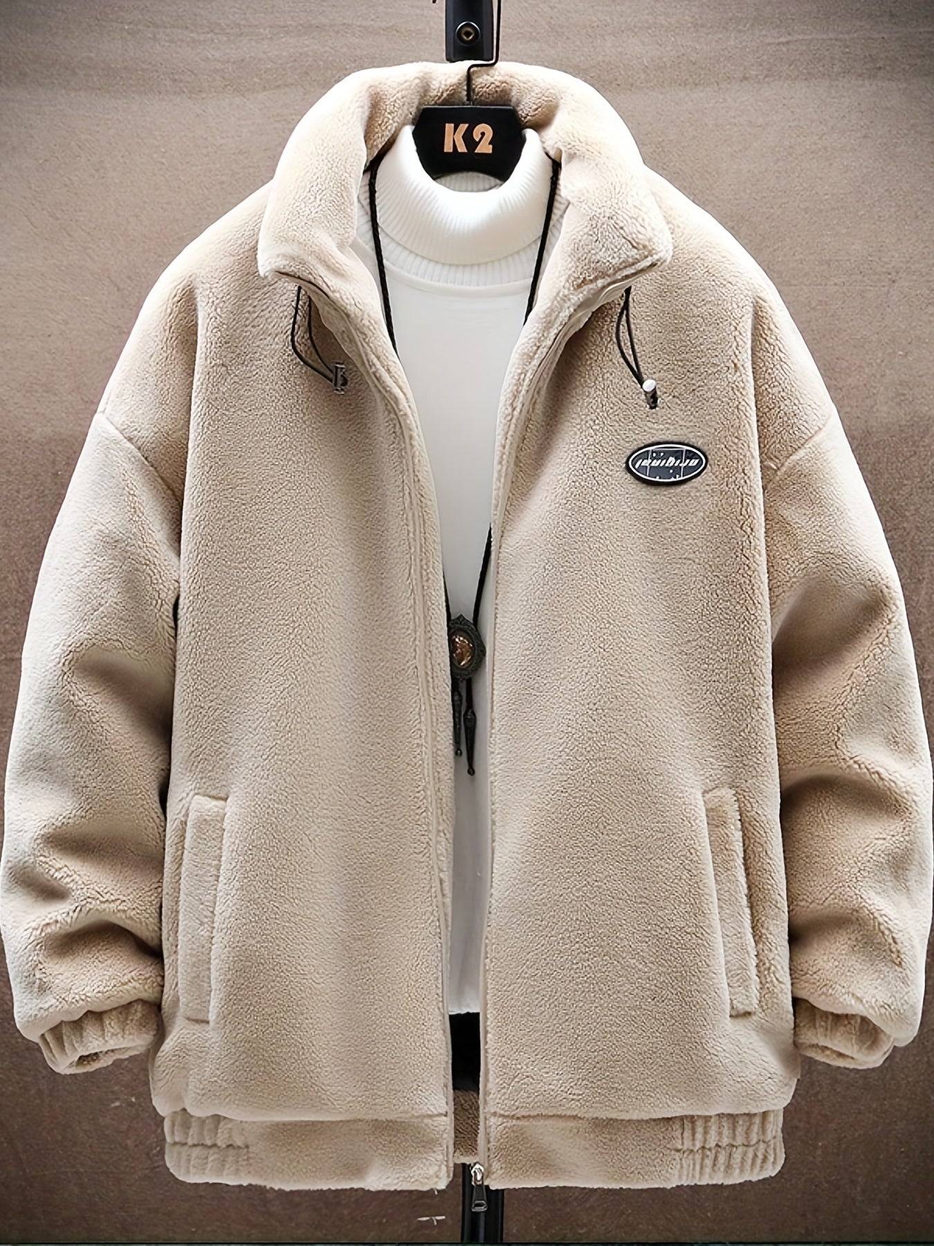 Men's Fleece Stand Collar Jacket Active Zip Up Coat