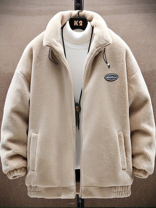Men's Fleece Stand Collar Jacket Active Zip Up Coat