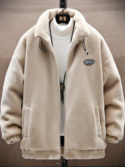 Men's Fleece Stand Collar Jacket Active Zip Up Coat