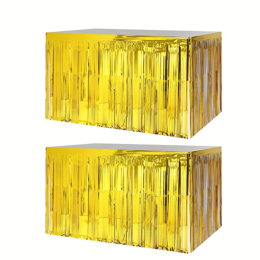 2pcs Red Foil Fringe Table Skirt for Rectangle Tables - Holiday Party Decoration